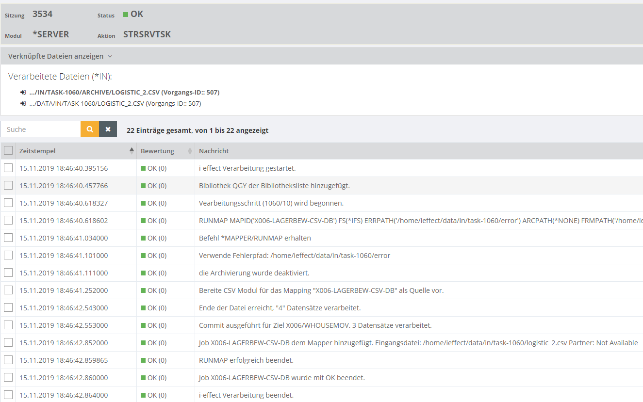 CSV zu DB2 EDI-Mapping Ergebnis in EDI-Software: i‑effect<sup>®</sup> WebControl überprüfen