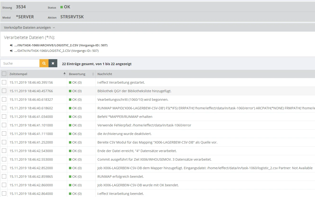 CSV zu DB2 EDI-Mapping Ergebnis in EDI-Software: i‑effect<sup>®</sup> WebControl überprüfen