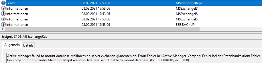 Fehlmeldung exchange server